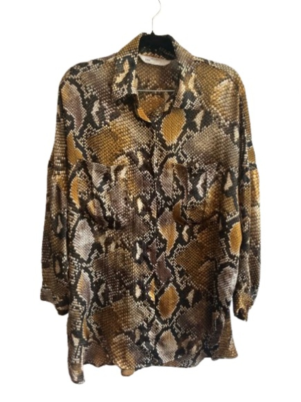 Zara Snakeskin Print Plissé Button Down Shirt - Size M-L